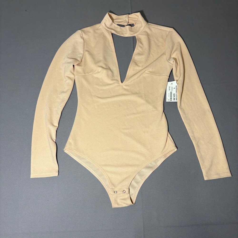 NecessaryClothing Bodysuit Womens Small Blush Pink Deep V Neck Long Sleeve